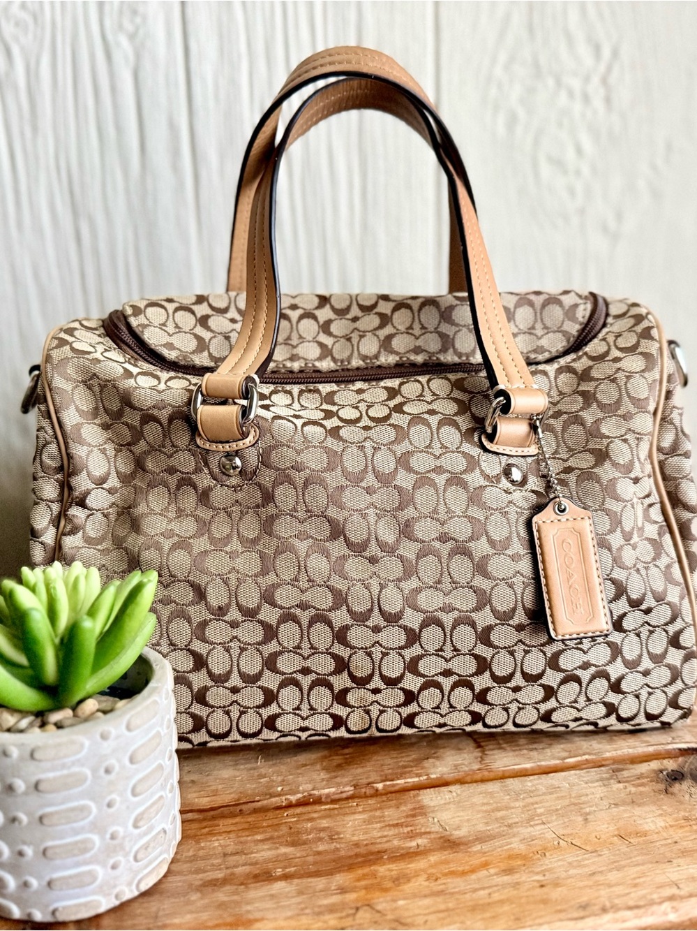 Coach Signature Canvas Boston Satchel Bag